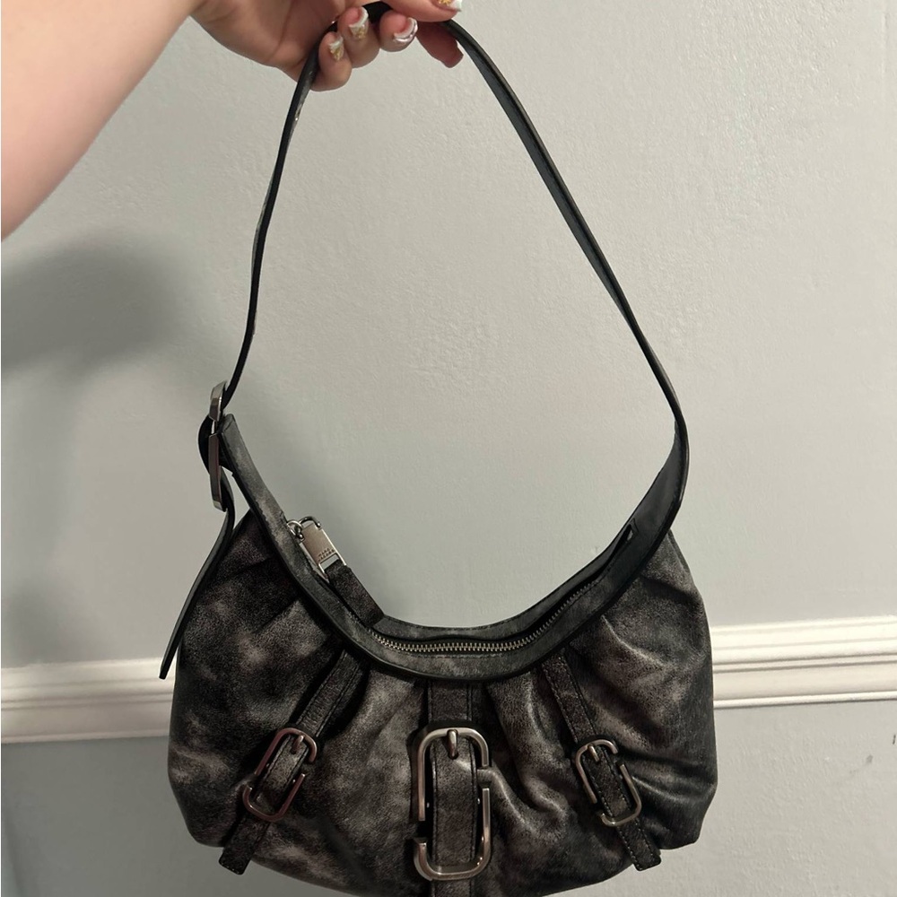 Marc Jacobs Black Leather Shoulder Bag with Silver Hardware